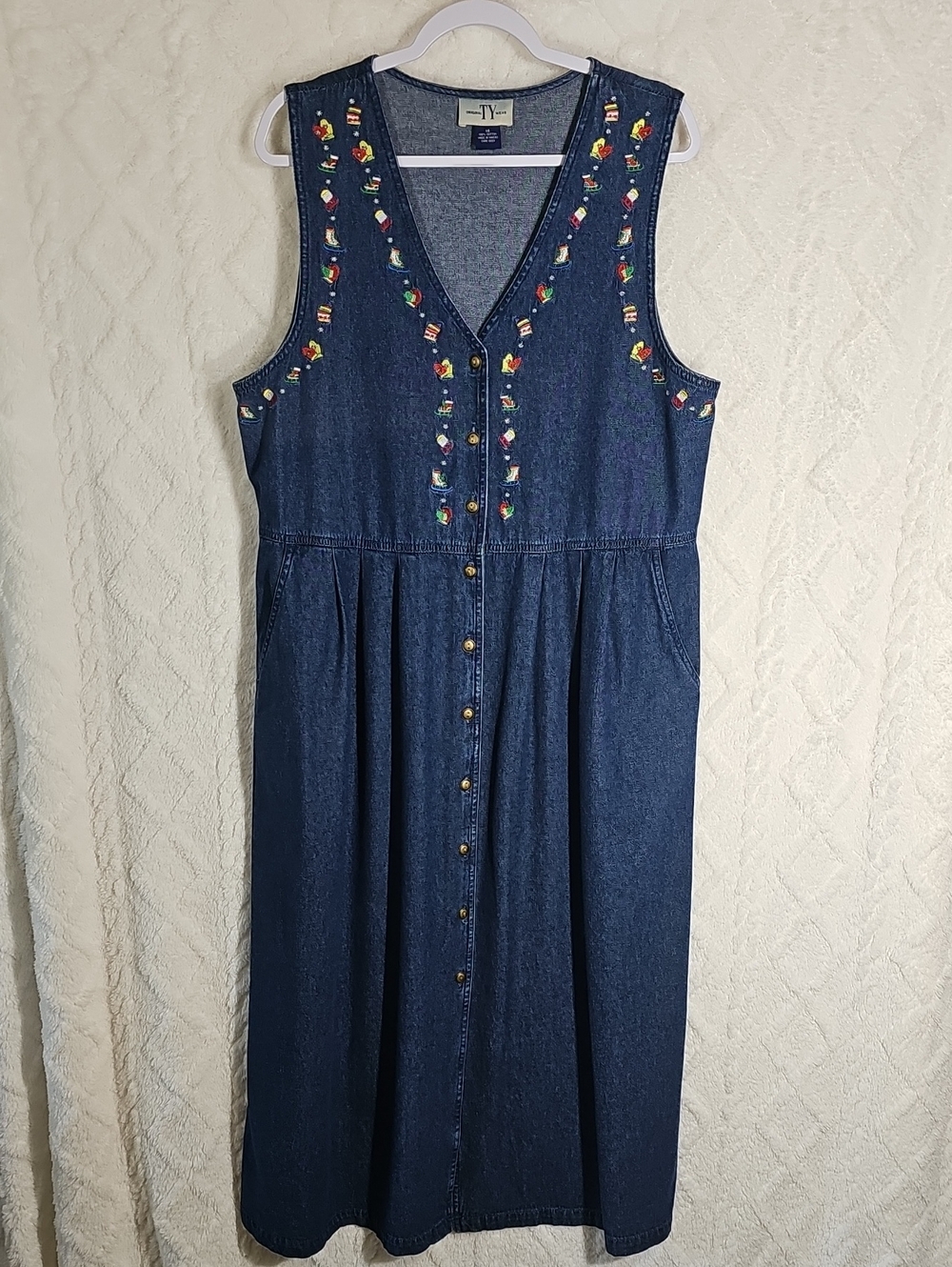 TY Original Wear Denim Jumper Dress * Emroidered * Christmas * Size 14 * Vintage